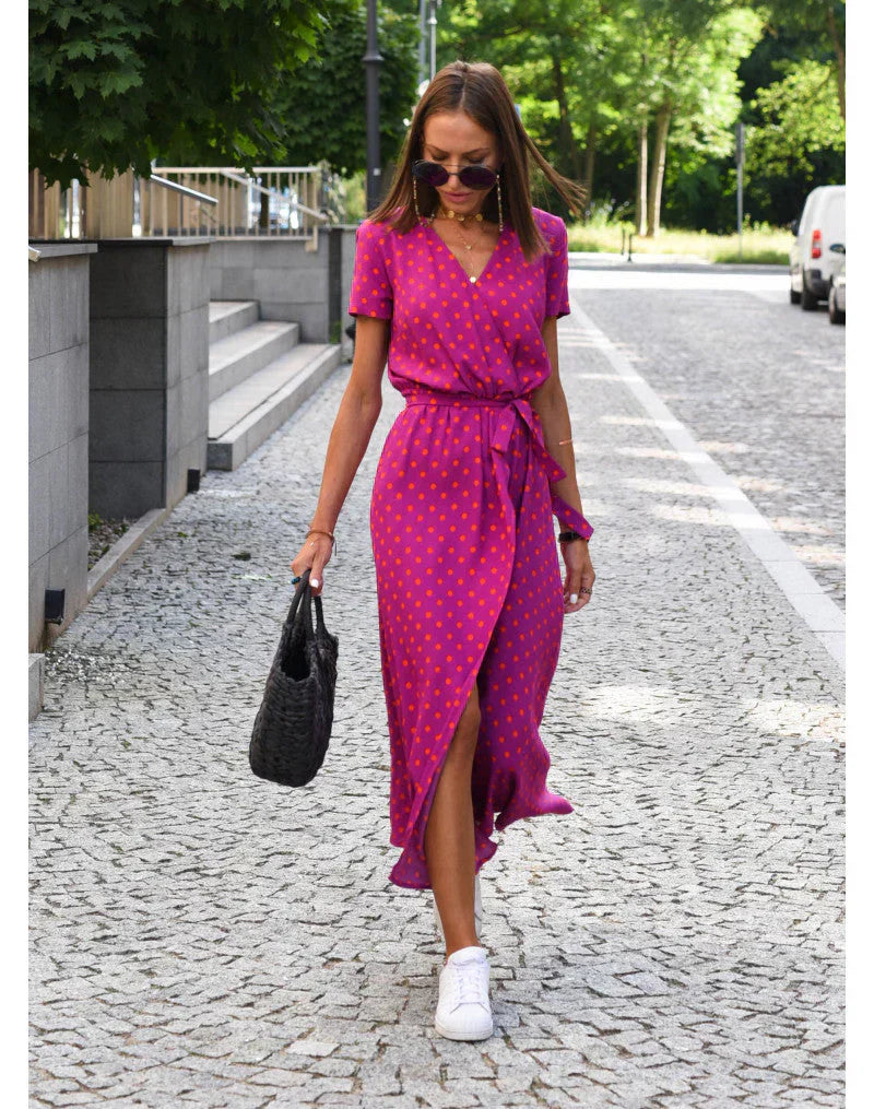 Adira - Women’s Crossover V-Neck Split Hem Dress